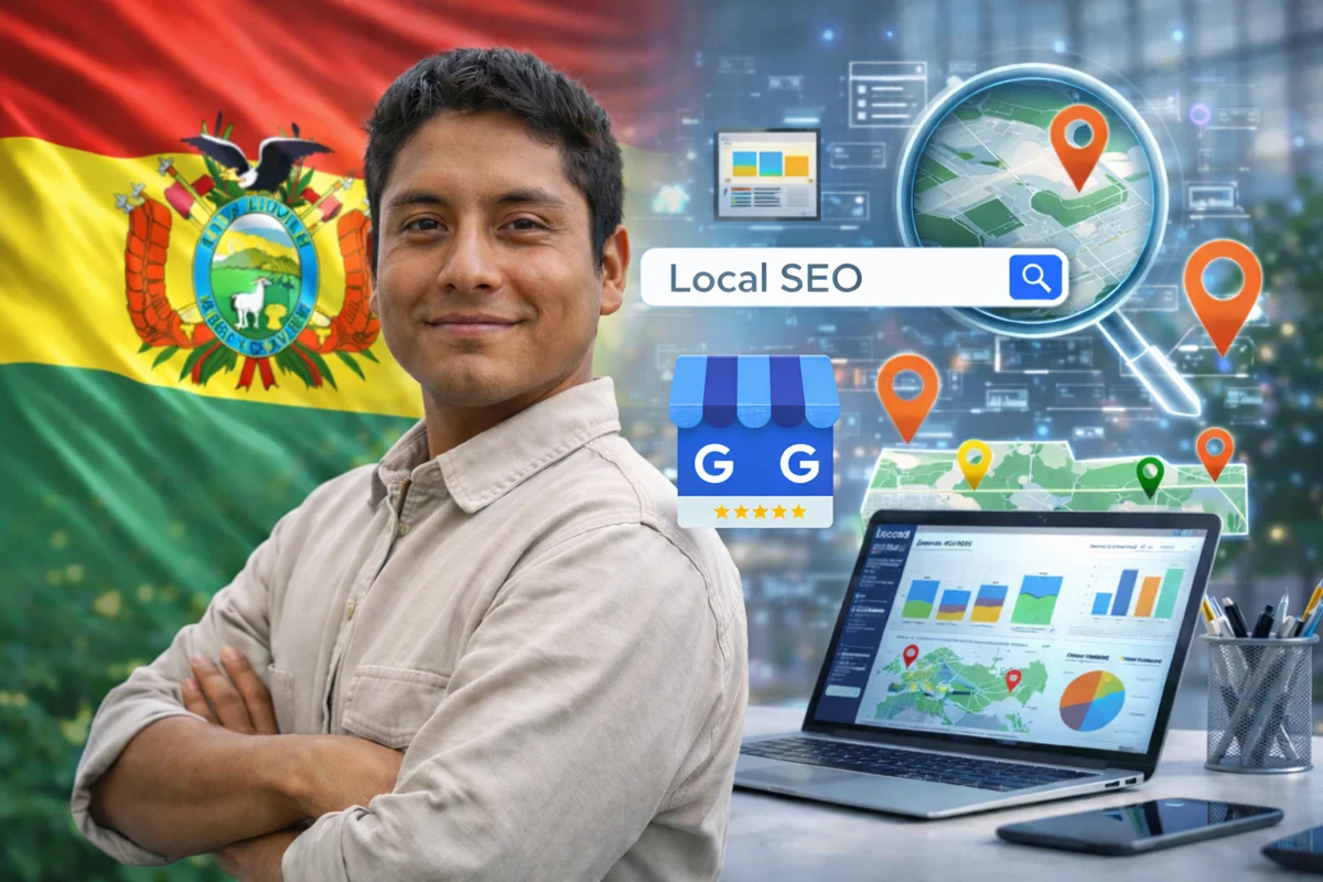 Emprendedor boliviano optimizando SEO local y Google Business para su negocio en Bolivia